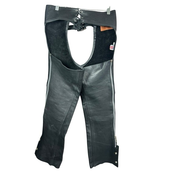 Unisex Black Leather Motorcycle Chaps XS Suede Lined Genuine Cowhide Biker USA - Picture 8 of 16